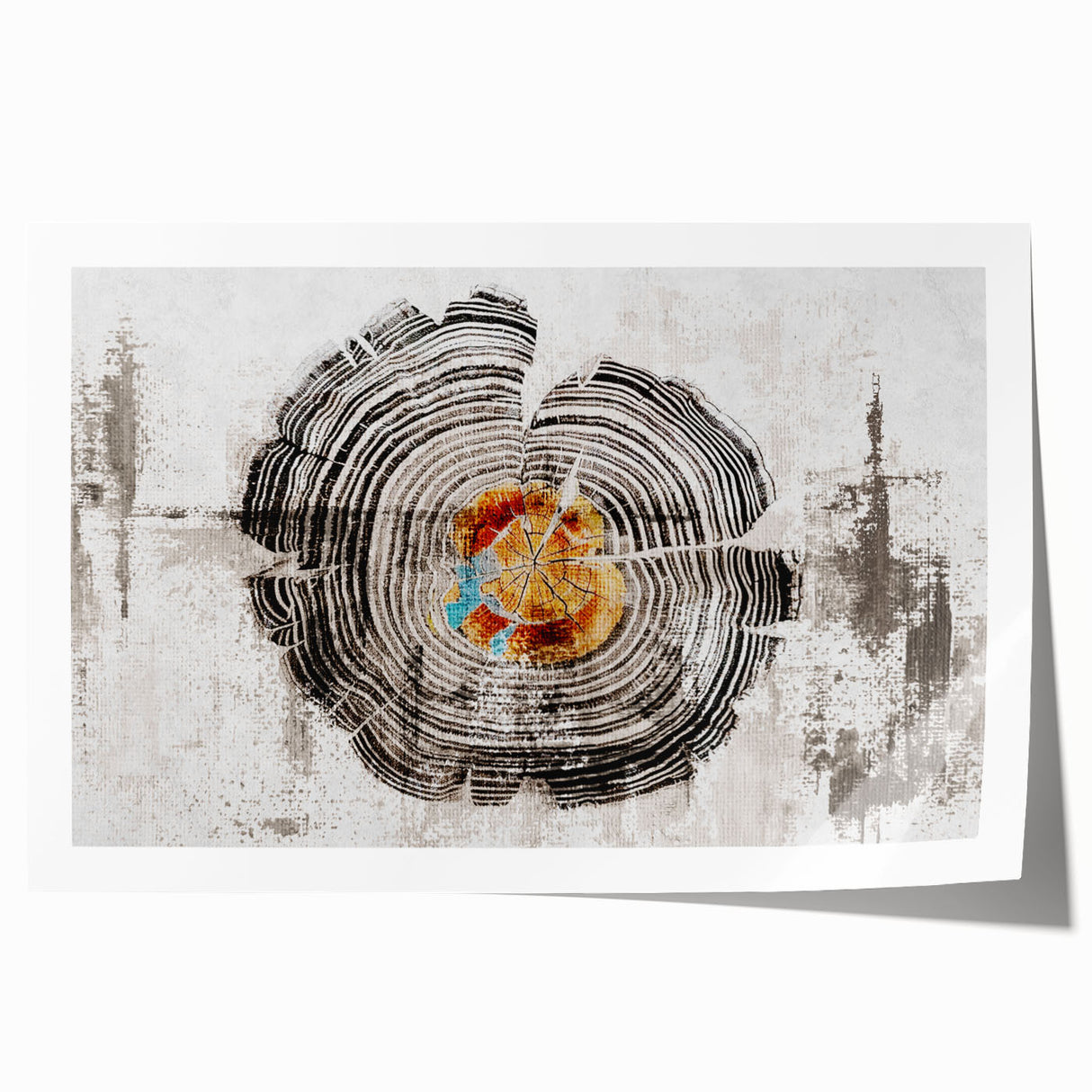 Abstract wall art print showcasing vibrant strokes and lines in shades of blue, orange, and yellow, ideal for modern home decor. Perfect for adding a pop of color and creativity to any living space.