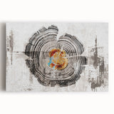 Abstract wall art featuring vibrant strokes and lines in shades of blue, yellow, and orange on stretched canvas, adding a modern touch to any decor.