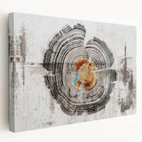 Stretched canvas wall art showcasing an abstract design with colorful strokes and lines, perfect for modern decor. Side view highlights its vibrant colors and texture.