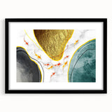 Abstract wall art featuring a dynamic design of colorful strokes and lines in a sleek black frame with matting, perfect for modern home decor.
