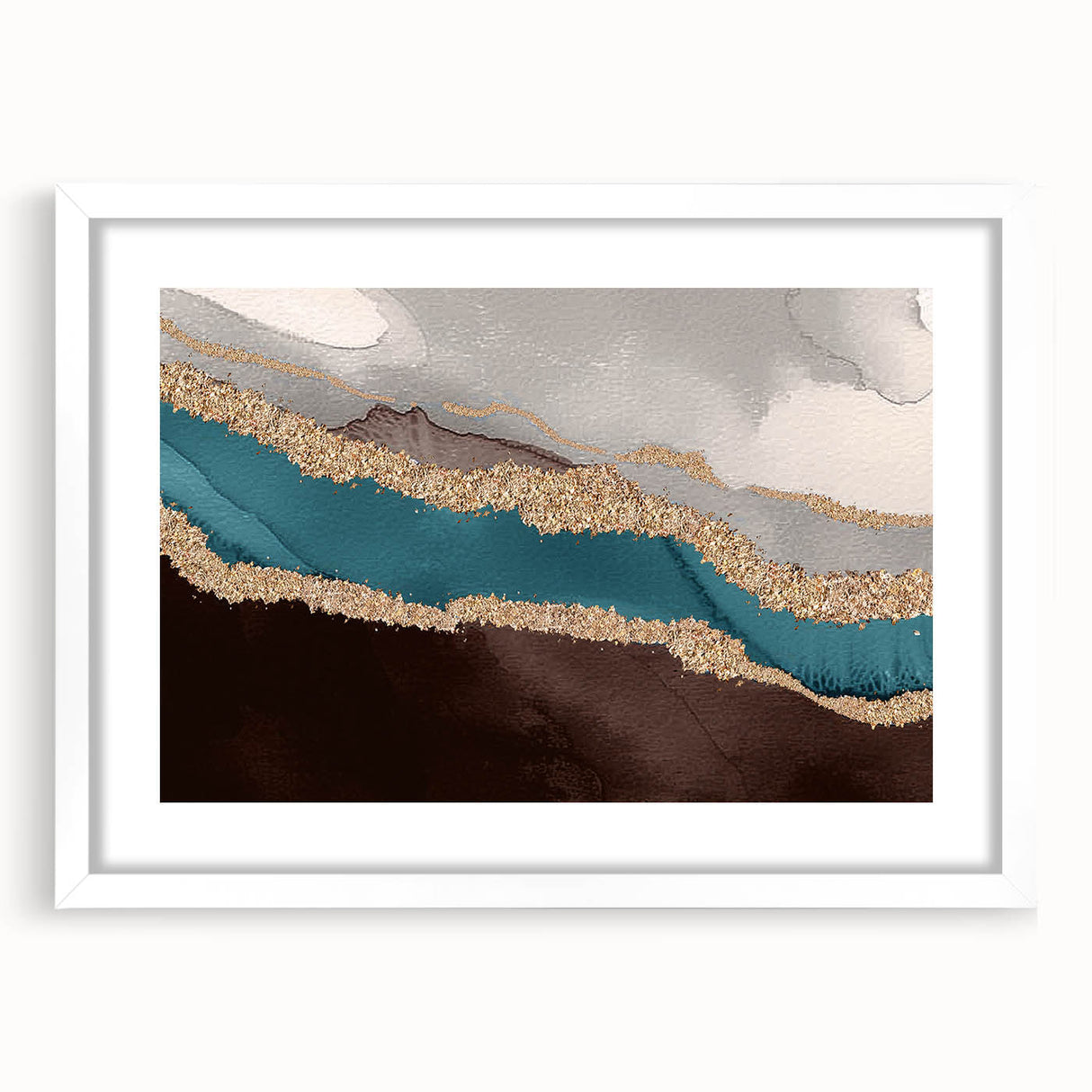 Abstract strokes and lines design wall art in a white frame with matting, showcasing a modern aesthetic suitable for contemporary home decor.