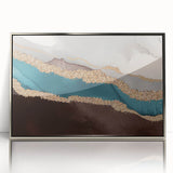 Framed wall art showcasing an abstract design with strokes and lines in varying shades of blue and silver, perfect for modern home decor.