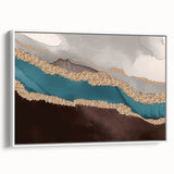 Framed canvas wall art showcasing an abstract design with colorful strokes and lines, featuring a sleek white frame, perfect for modern home decor.