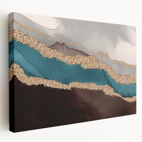 Stretched canvas wall art showcasing an abstract design of colorful strokes and lines, featuring a side view that highlights its textured finish and modern aesthetic. This vibrant piece adds a contemporary touch to any interior decor.