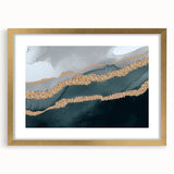 Abstract wall art featuring a composition of colorful strokes and lines, framed in a gold mat, showcasing a modern aesthetic that enhances interior decor.