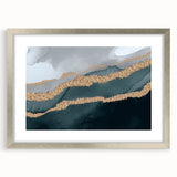 Abstract wall art featuring dynamic strokes and lines in a silver frame with a mat, ideal for modern decor, enhancing any living space with elegance.