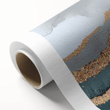 Abstract wall art design featuring vibrant strokes and lines in shades of blue, orange, and yellow, printed on rolled canvas for stylish home decor.