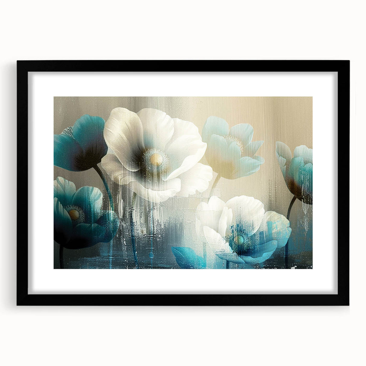 Abstract strokes and lines design wall art in a black frame with a mat, showcasing modern artistic elements perfect for contemporary home decor.