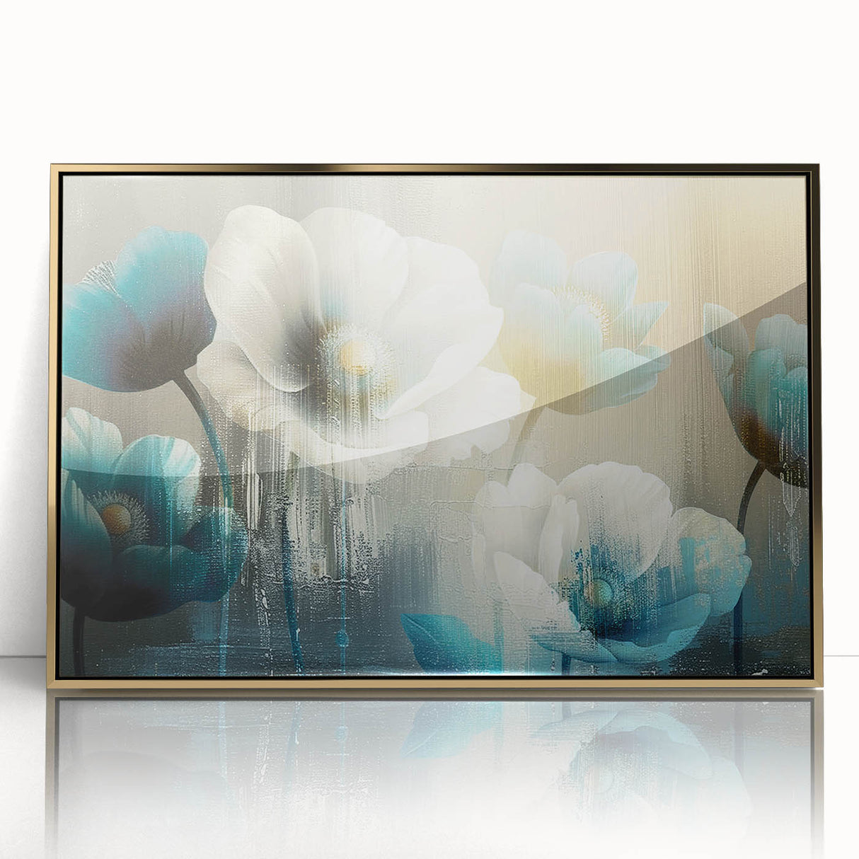 Framed abstract wall art showcasing dynamic gold strokes and lines on a textured background, perfect for modern home decor and artistic interiors.