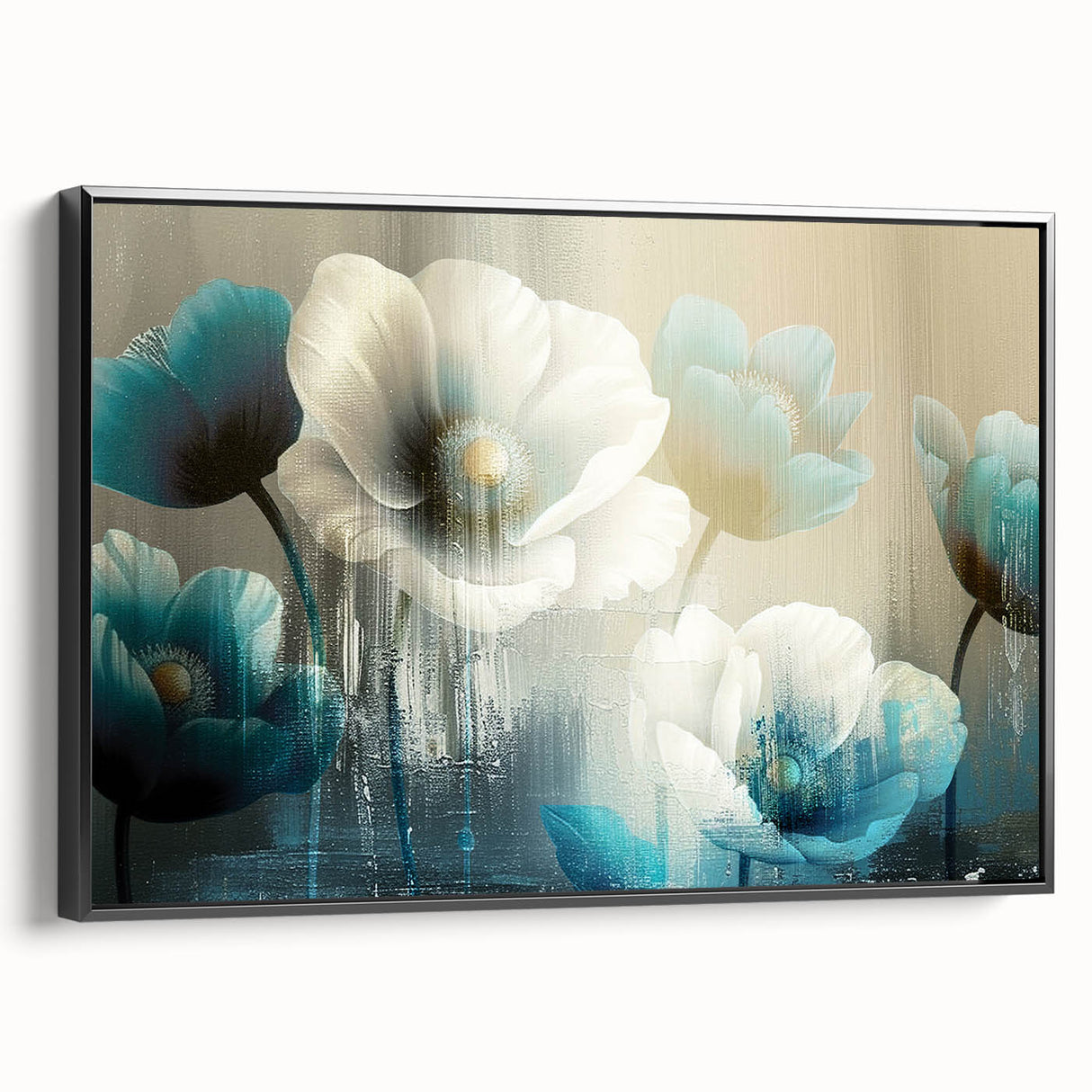 Framed canvas wall art showcasing an abstract design with bold strokes and lines in black and white, featuring a sleek side view that enhances its modern aesthetic.