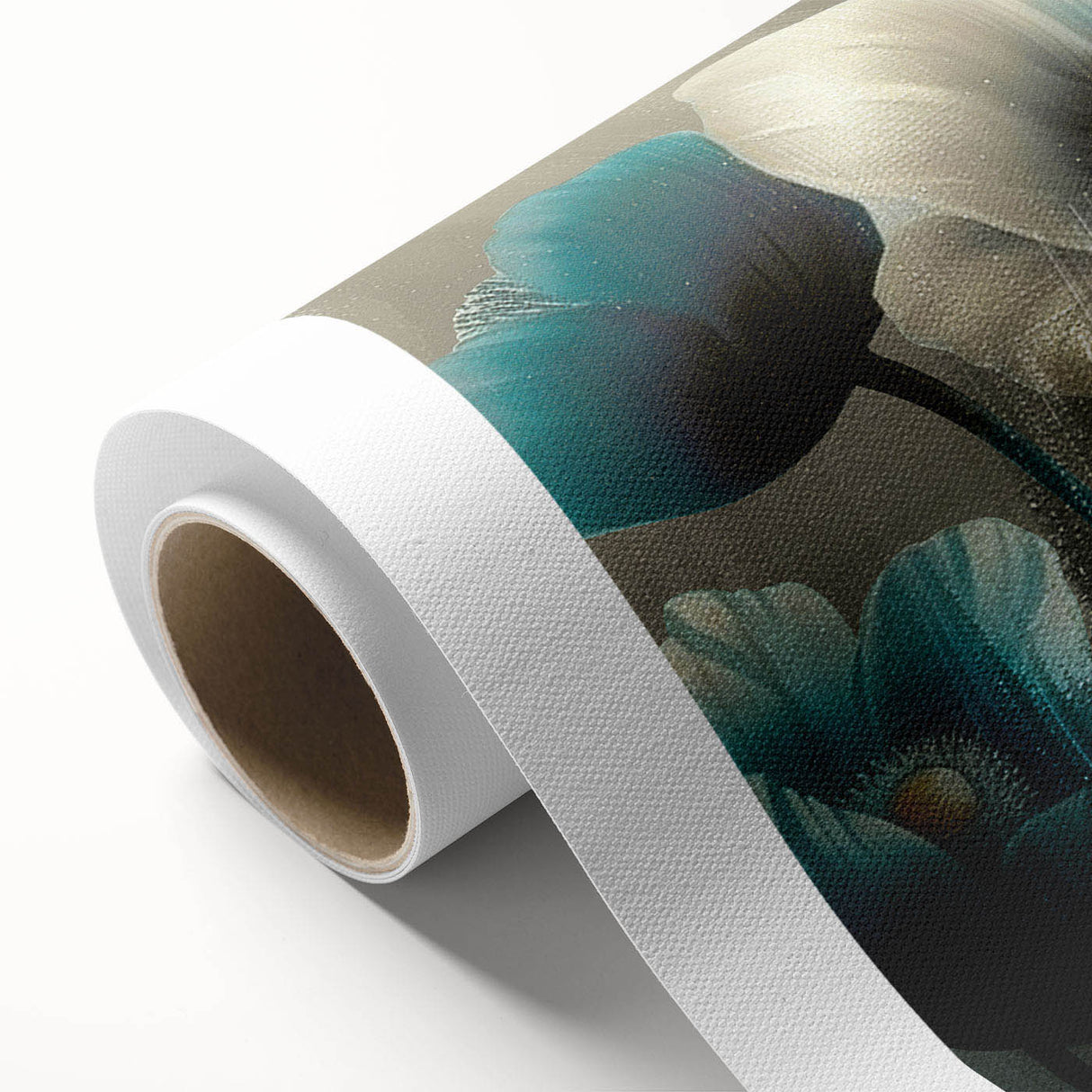 Abstract design featuring colorful strokes and lines on rolled canvas, showcasing a modern artistic style perfect for home decor. The vibrant hues blend seamlessly, enhancing any interior space.