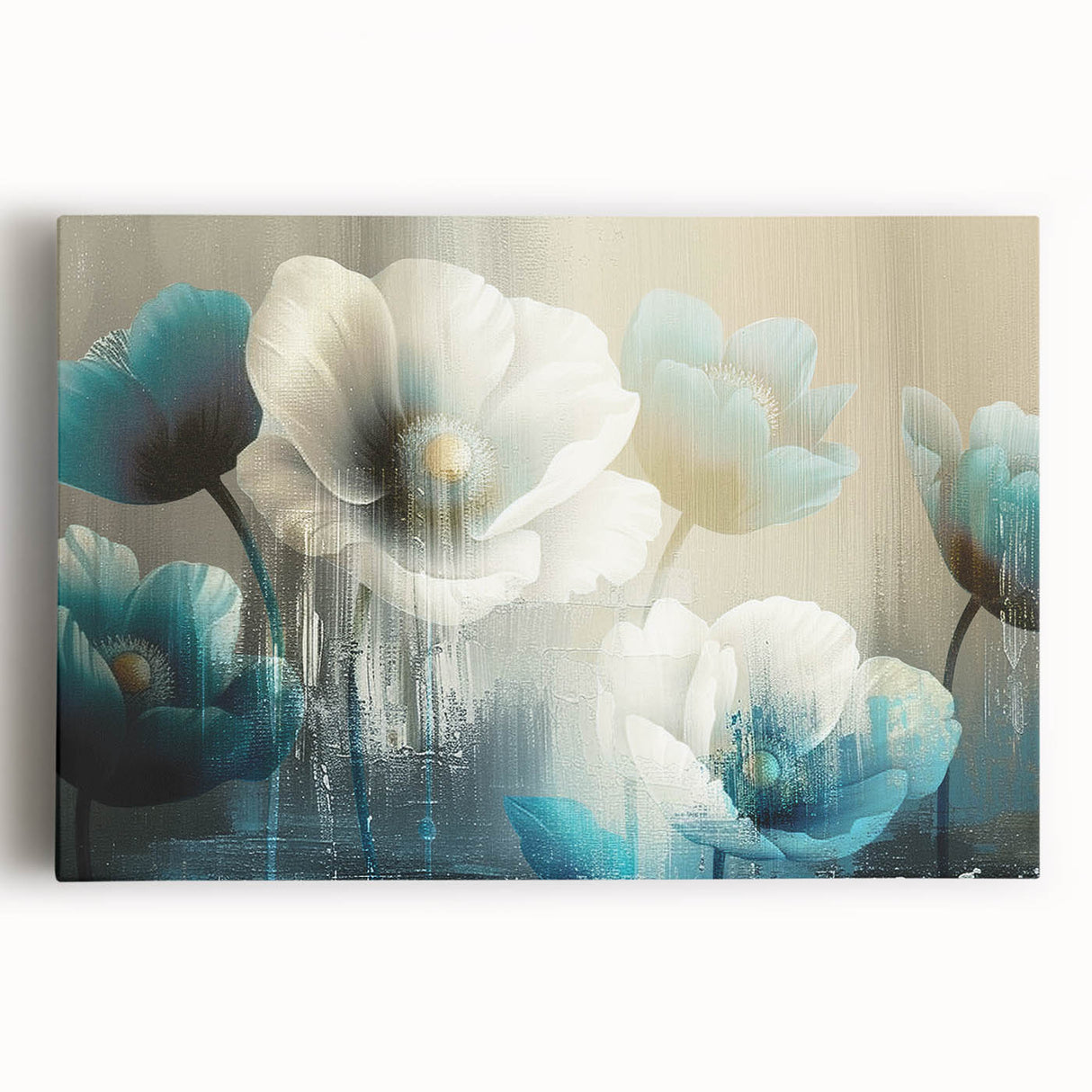 Stretched canvas wall art featuring an abstract design of colorful strokes and lines, perfect for modern decor, adding vibrancy to any space.