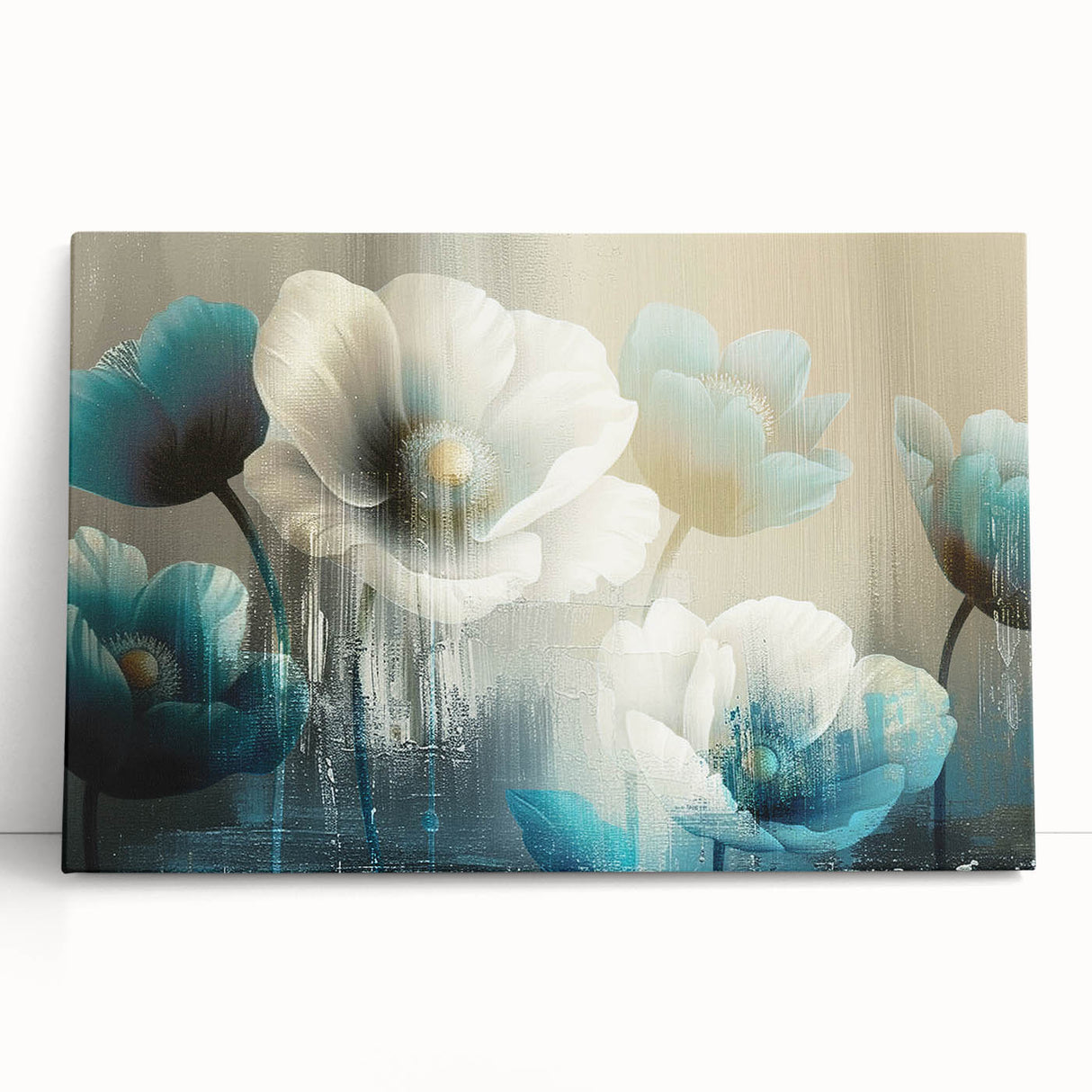 Abstract canvas artwork featuring colorful strokes and lines, showcasing a modern design with a textured surface. Ideal for contemporary home decor.