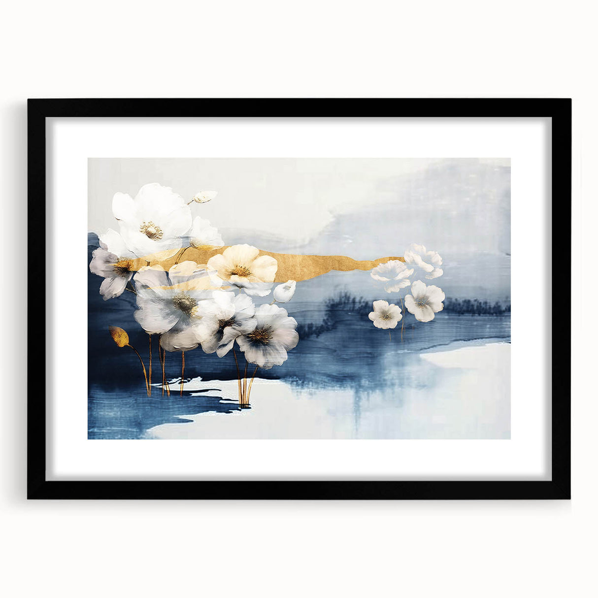 Abstract wall art design featuring intricate strokes and lines in a modern style, framed with a black mat, perfect for contemporary home decor.