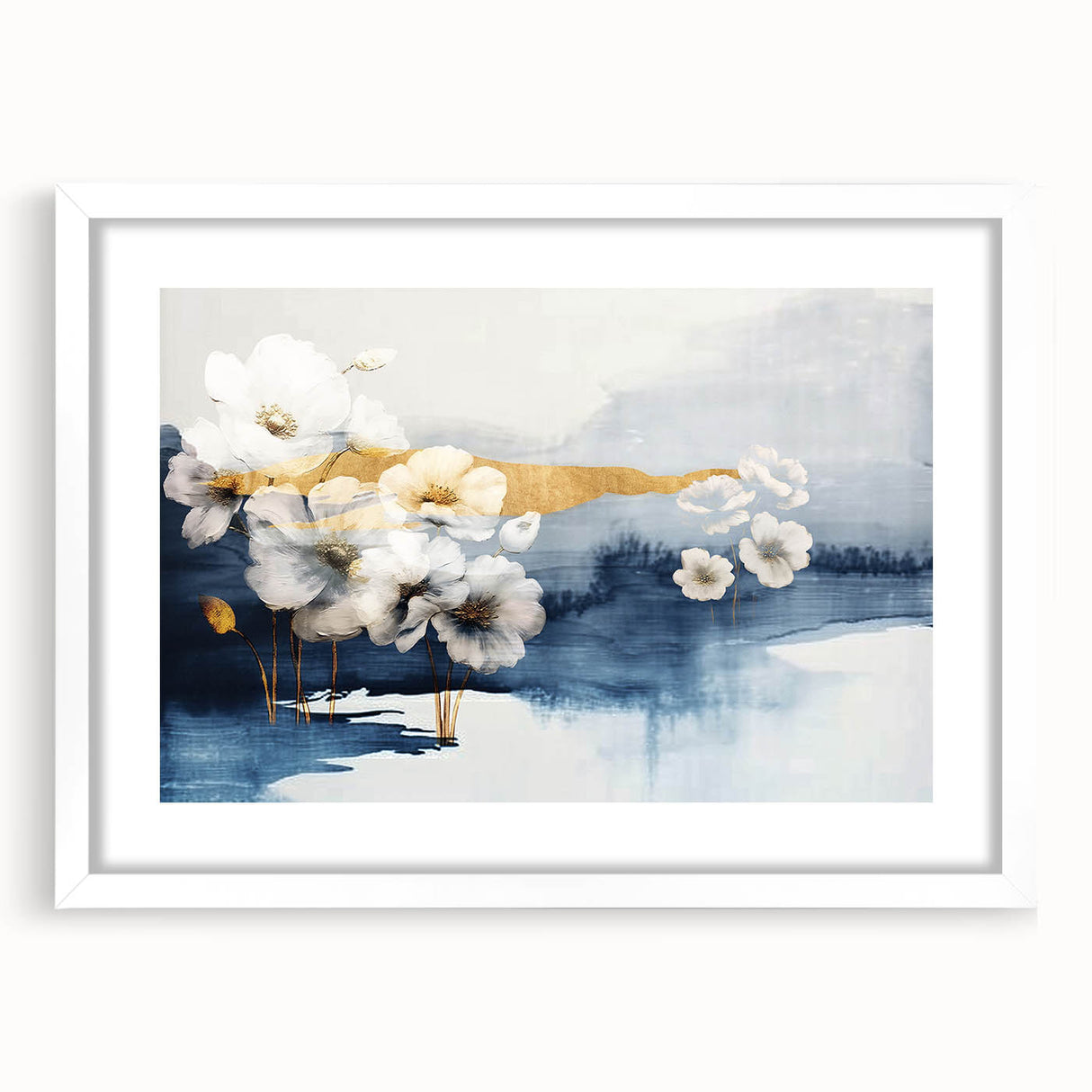 Abstract wall art featuring dynamic strokes and lines in a minimalistic design, framed with a white mat, perfect for modern home decor. Ideal for adding a contemporary touch to any living space.