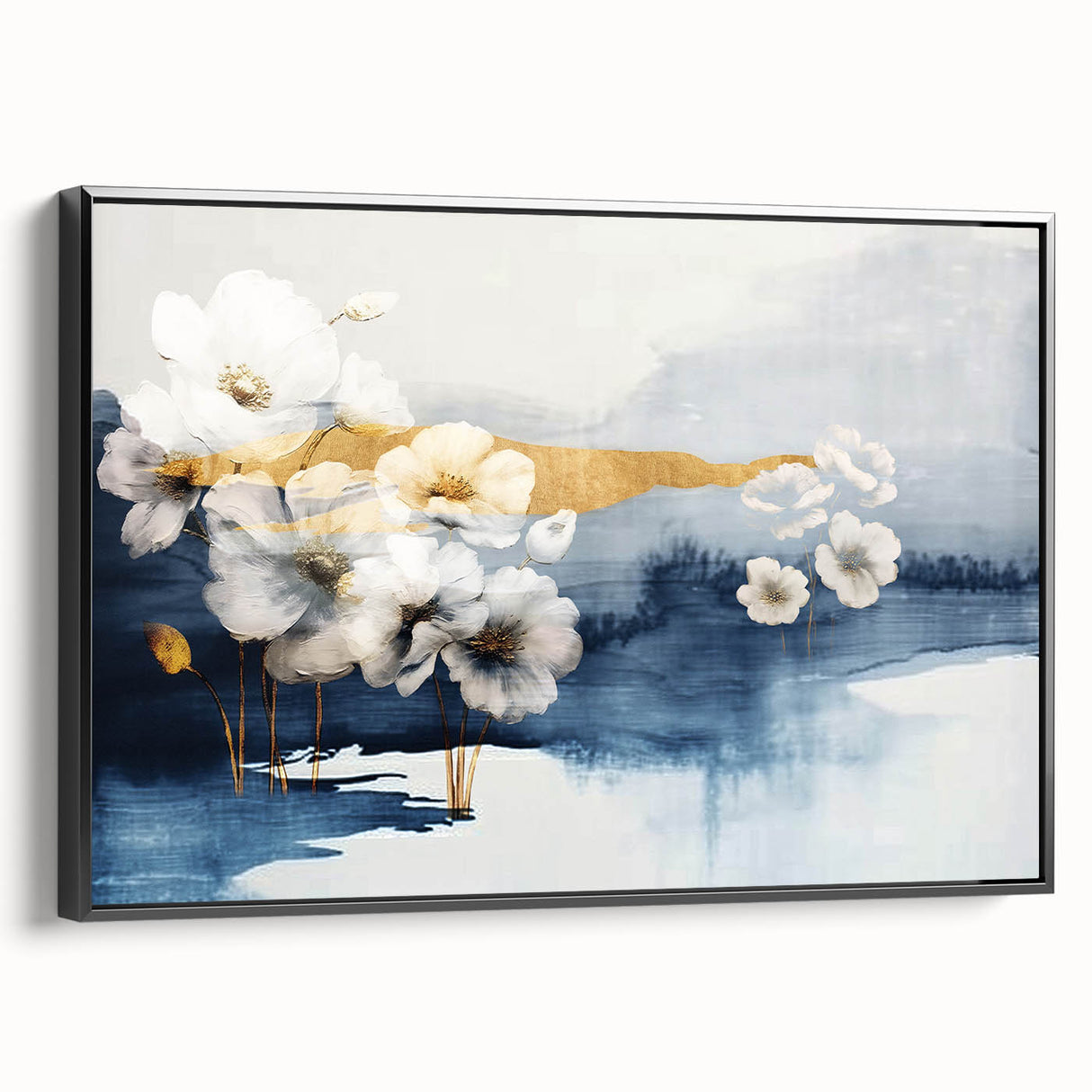 Framed canvas wall art showcasing an abstract design of dynamic strokes and lines in black, perfect for modern home decor. The artwork is displayed from a side view, highlighting its sleek frame and artistic detail. Ideal for adding a contemporary touch to living spaces.