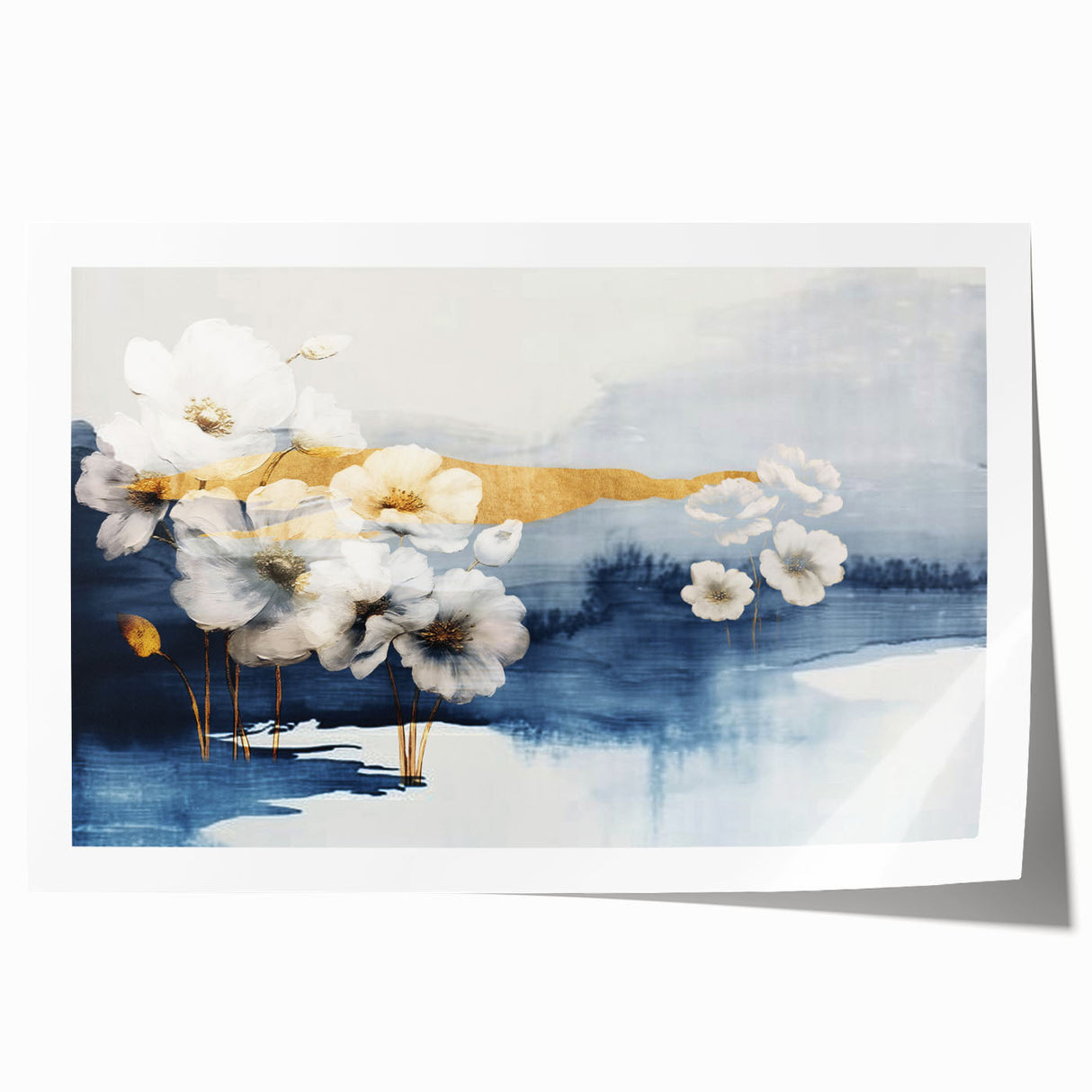 Abstract wall art print showcasing vibrant strokes and lines in shades of blue, yellow, and gray, perfect for modern home decor. Ideal for enhancing artistic spaces.