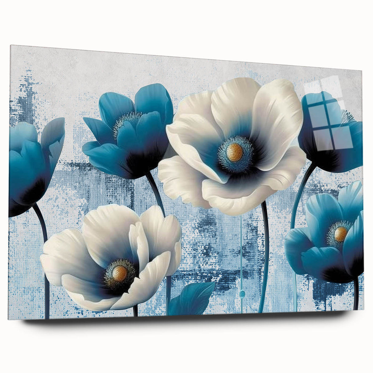 Abstract wall art featuring colorful strokes and lines, displayed in an acrylic glass frame, showcasing a modern design perfect for contemporary interiors.