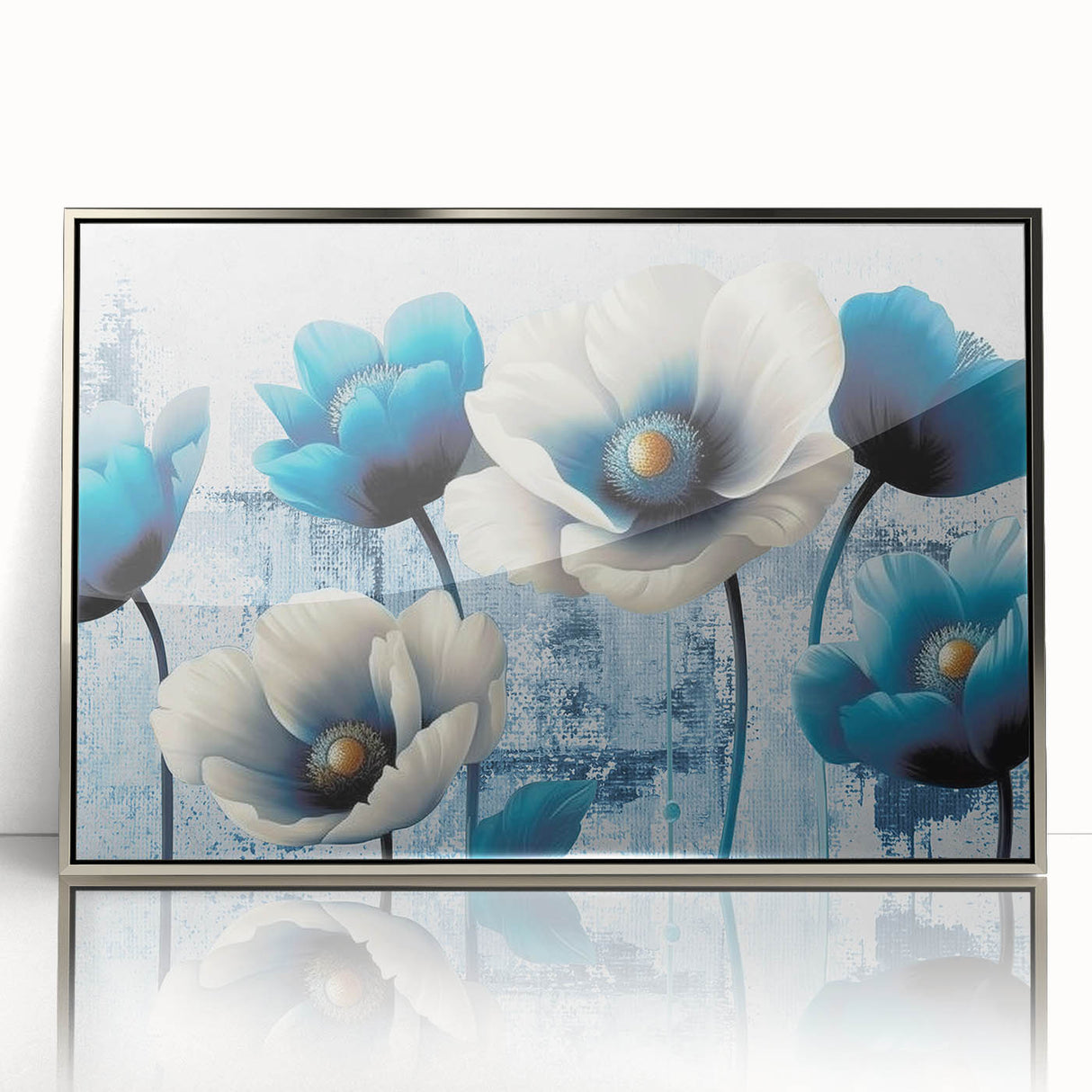 Framed wall art featuring an abstract design of colorful strokes and lines in a silver frame, perfect for modern decor and enhancing interior aesthetics.