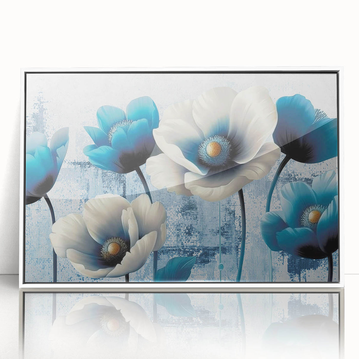 Framed acrylic wall art showcasing an abstract design with colorful strokes and lines, set against a white background, ideal for modern home decor.