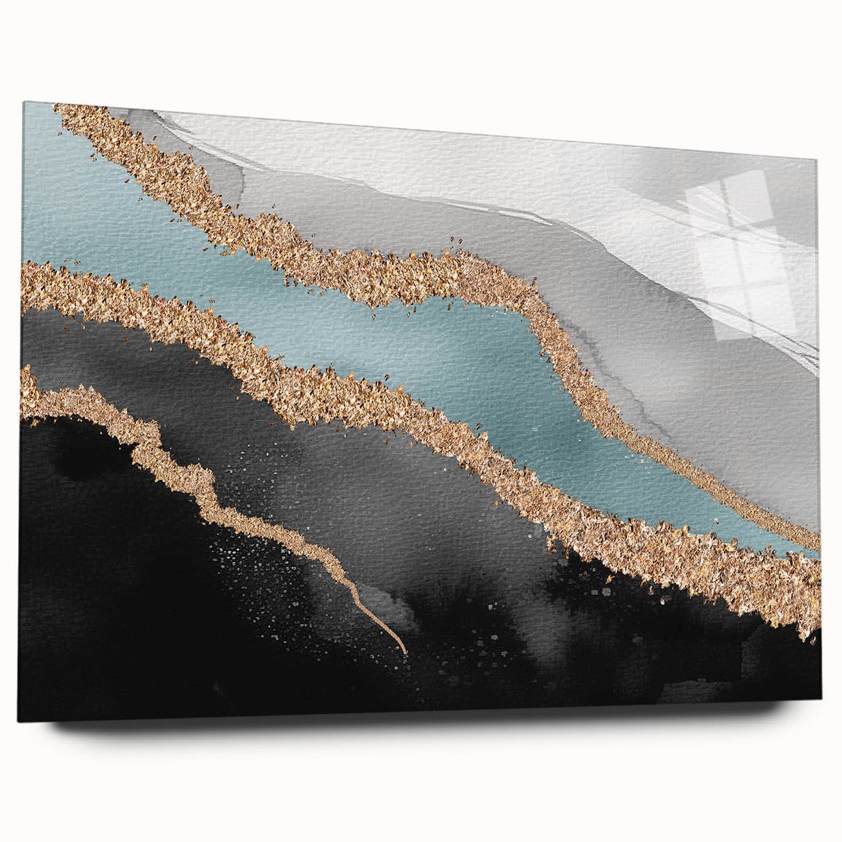 Abstract wall art design showcasing a vibrant composition of colorful strokes and lines, presented in an acrylic glass frame, highlighting contemporary artistic style.