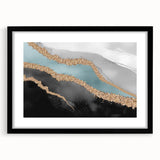 Abstract wall art featuring dynamic strokes and lines in a modern design, framed in a sleek black frame with a mat, perfect for contemporary home decor.