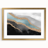 Abstract wall art featuring dynamic strokes and lines in a contemporary design, framed with a gold mat. Perfect for modern home decor and artistic expression.