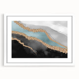 Abstract wall art featuring colorful strokes and lines, framed with a white mat, showcasing a modern design perfect for contemporary home decor.