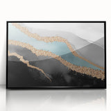 Framed wall art featuring an abstract design of strokes and lines in vibrant colors, set against a sleek black frame, perfect for modern decor styles.