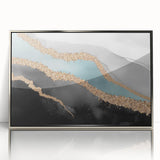 Framed wall art featuring an abstract design of colorful strokes and lines in a modern aesthetic, with a sleek silver frame enhancing its contemporary appeal.