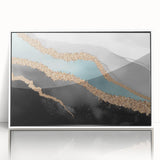 Framed wall art featuring an abstract design of colorful strokes and lines, set against a sleek white background, perfect for modern home decor.