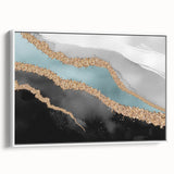 Framed canvas wall art showcasing an abstract design of colorful strokes and lines, set against a white background, ideal for modern decor.