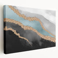 Stretched canvas wall art showcasing an abstract design of colorful strokes and lines, featuring a side view that highlights its depth and texture, perfect for modern home decor.