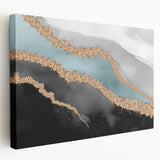 Stretched canvas wall art showcasing an abstract design of colorful strokes and lines, featuring a side view that highlights its depth and texture, perfect for modern home decor.