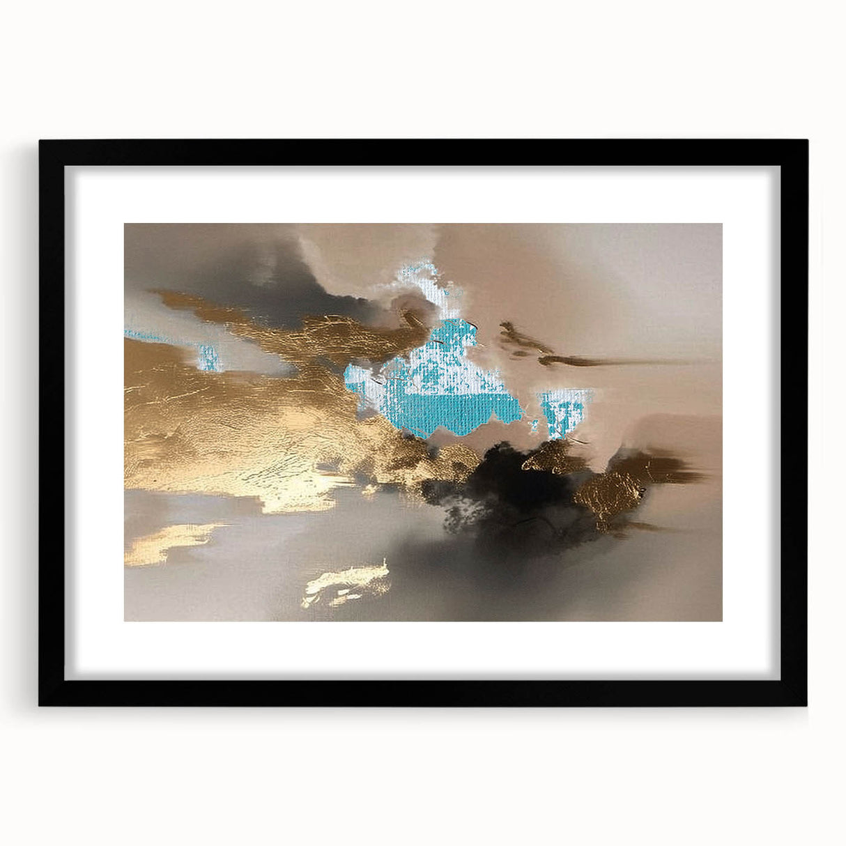 Abstract wall art featuring dynamic strokes and lines in a modern design, framed with a black mat, perfect for contemporary home decor. The artwork adds a stylish touch to any room with its unique composition and bold colors.