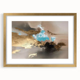 Abstract strokes and lines art print in a gold frame with matting, showcasing a modern design ideal for contemporary interior decor. Perfect for adding elegance to living spaces.