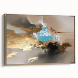 Framed canvas wall art showcasing an abstract design of golden strokes and lines, offering a modern touch to home decor with a sleek side view.