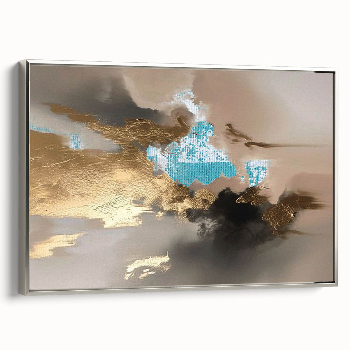 Framed canvas wall art showcasing an abstract design of strokes and lines in silver tones, perfect for modern home decor, enhancing interior aesthetics.