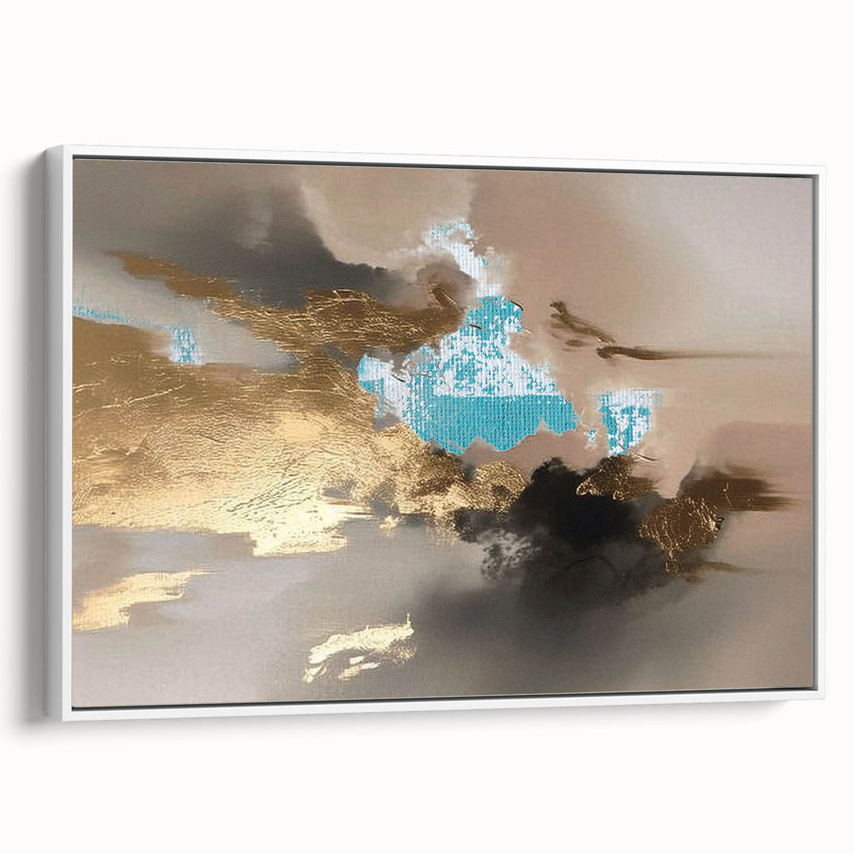Framed abstract wall art featuring dynamic strokes and lines in a contemporary design, displayed in a white frame, ideal for modern home decor. The piece adds a stylish touch to living spaces with its elegant color palette and artistic flair.