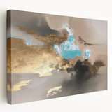 Stretched canvas wall art displaying an abstract design with vibrant strokes and lines in blue, orange, and yellow hues, ideal for modern home decor.