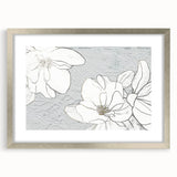 Abstract wall art featuring dynamic strokes and lines in a contemporary design, framed with a silver mat, ideal for modern home decor. Perfect for adding a stylish touch to living spaces.