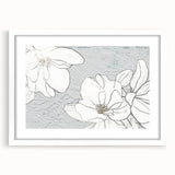 Abstract strokes and lines design wall art in a white frame, showcasing a modern artistic style. The piece features a mix of soft colors and dynamic shapes, perfect for contemporary home decor.