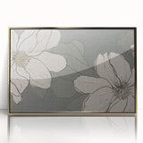 Framed wall art featuring an abstract design of gold strokes and lines on a white background, ideal for modern decor and enhancing living spaces.