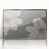 Framed wall art featuring abstract strokes and lines in shades of silver, showcasing a modern design that adds elegance to any space. Perfect for contemporary decor.