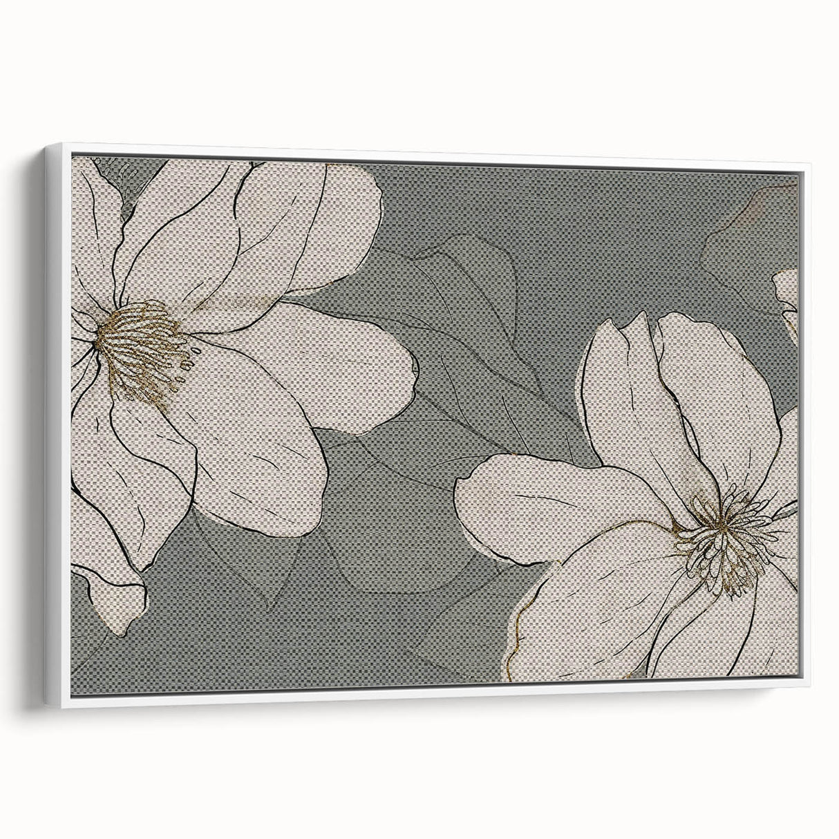 Framed canvas wall art featuring an abstract design with colorful strokes and lines on a white background, showcasing modern decor aesthetics and artistic flair.