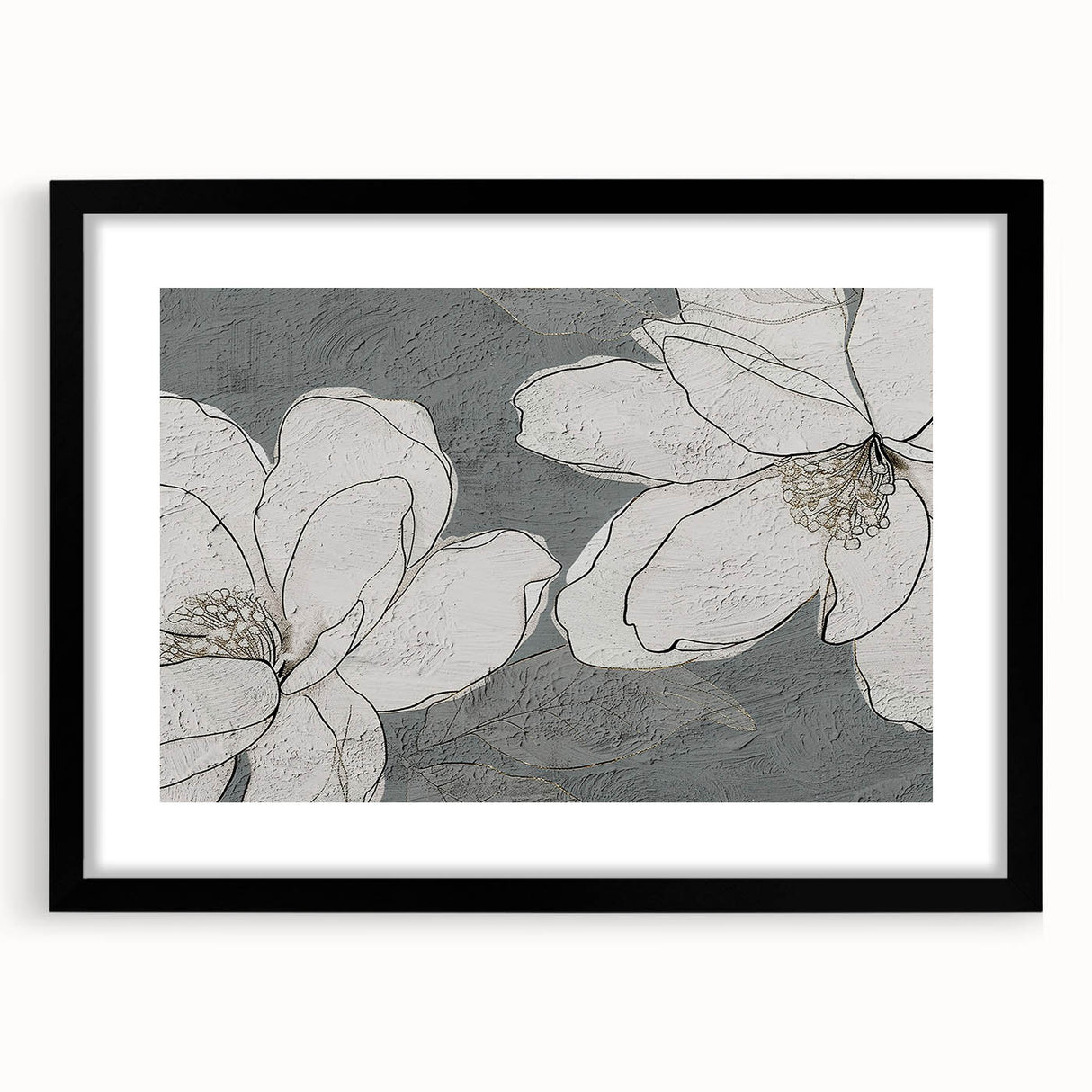 Abstract wall art featuring bold strokes and lines in a minimalist design, framed in black with a white mat, perfect for modern home decor.