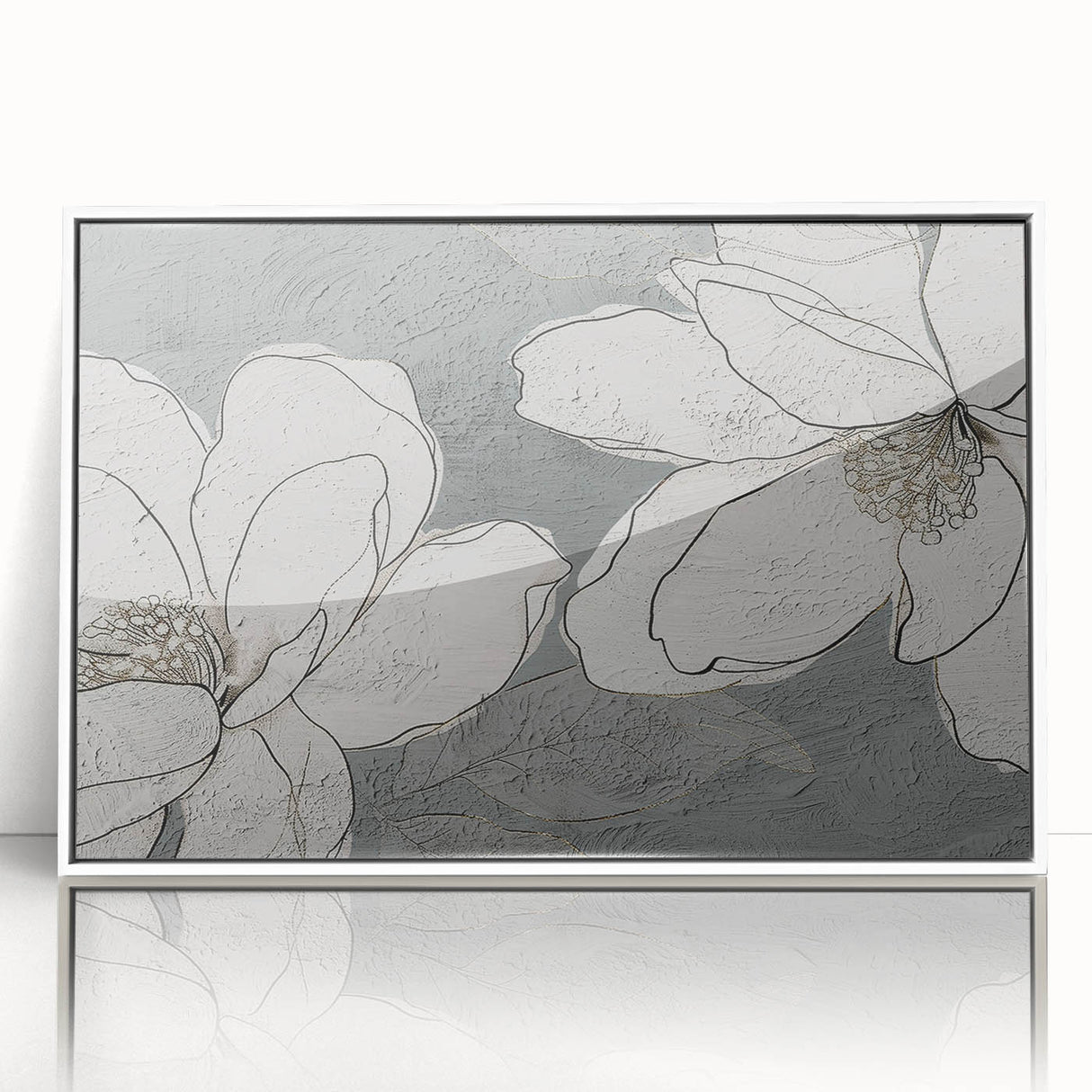 Framed wall art featuring an abstract design of colorful strokes and lines in a modern style, with a sleek white frame, perfect for contemporary home decor.