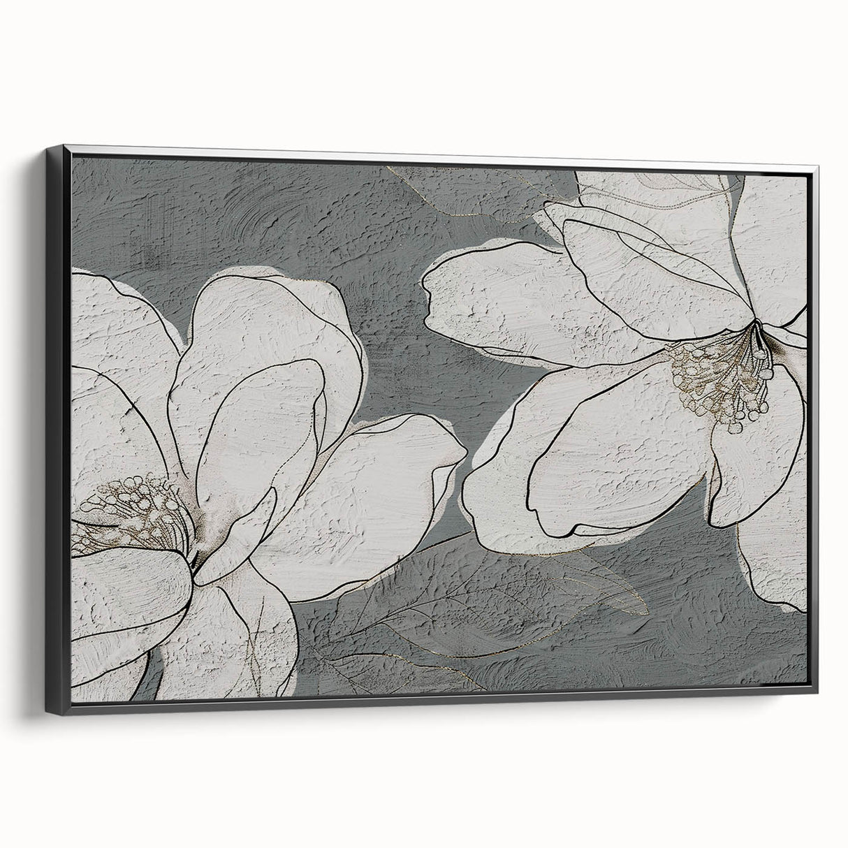Framed wall art showcasing an abstract design of colorful strokes and lines on a black background, ideal for modern home decor. The side view highlights its sleek frame and artistic appeal.