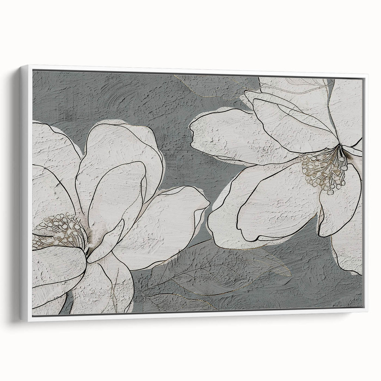 Framed canvas wall art showcasing an abstract design of colorful strokes and lines, presented in a sleek white frame. Perfect for modern home decor.