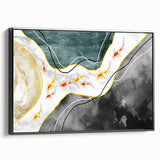 Framed canvas wall art showcasing an abstract design of colorful strokes and lines on a black background, emphasizing modern decor aesthetics for contemporary interiors.